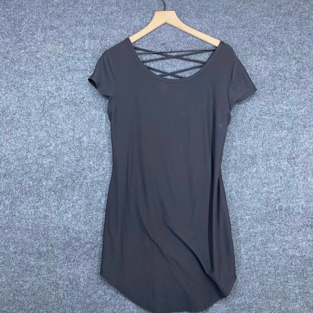 No Boundaries Black Lattice Neck Short Sleeve High-Low Mini Dress XL 15-17